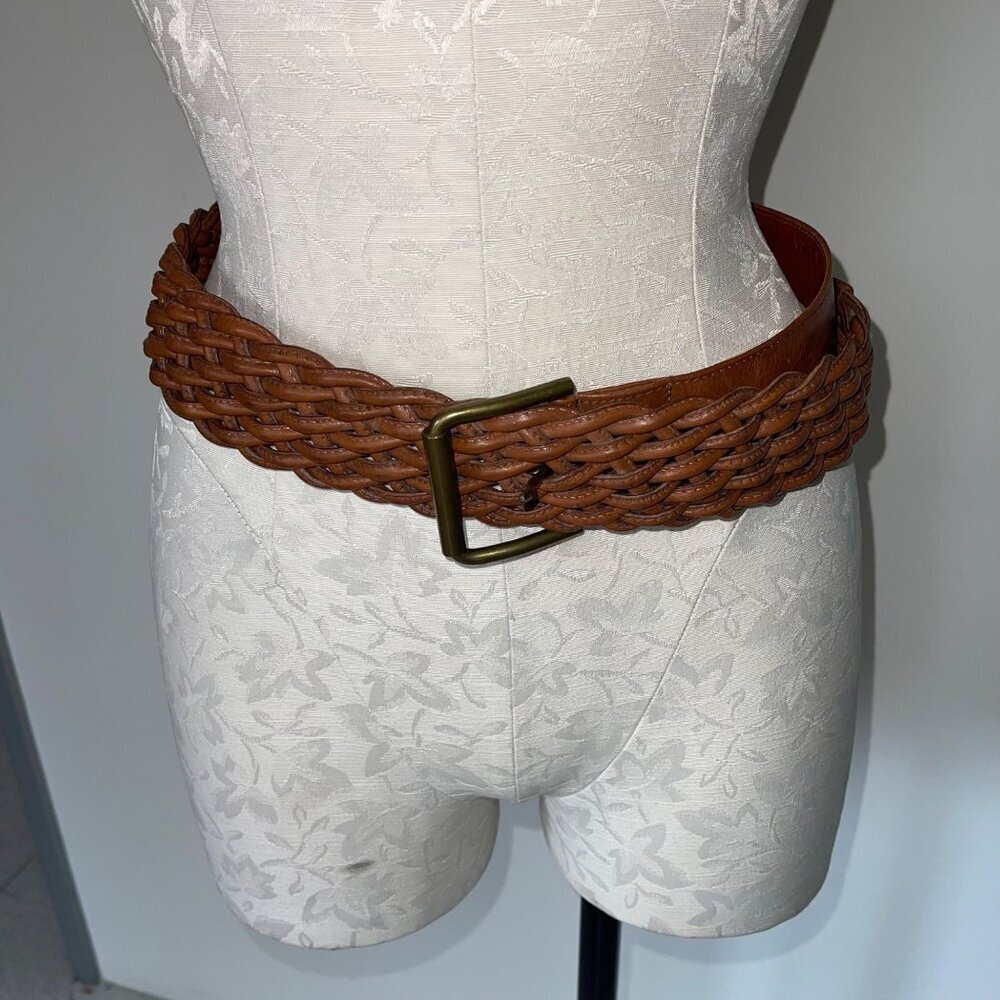 A C Gypsy Vintage Womens Belt Size 34 Brown Woven Leather Italy